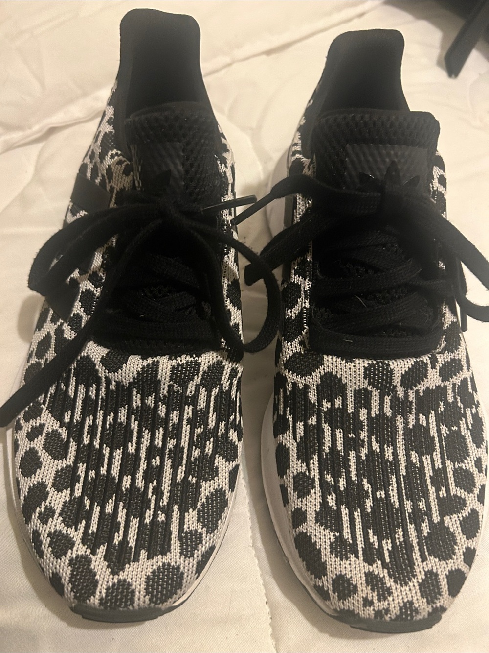 adidas Black and White Leopard Knit Running Sneakers